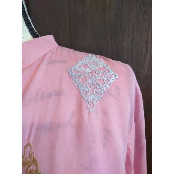 J Jill Embroidered Button-Front Tunic Top Collared Pink Size Medium Petite MP PM - Picture 3 of 8